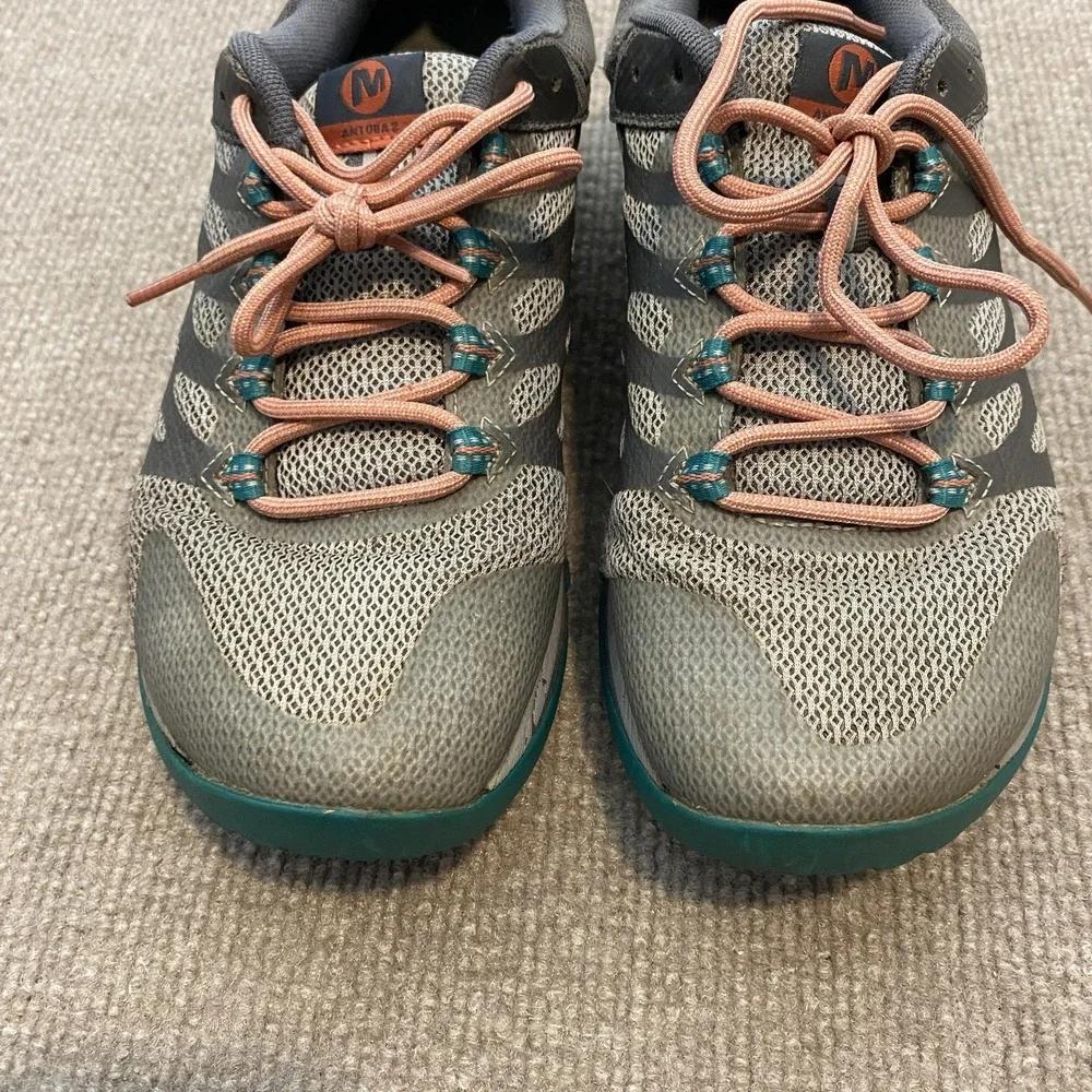 Merrell Antora 2 Shoes Womens Size 8 Gray Mesh Trail Vibram Cushioned Sneakers